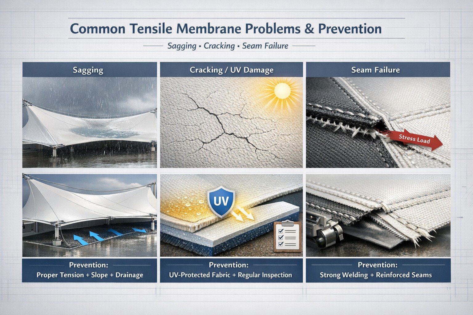 Common Tensile Membrane Problems (Sagging, Cracking, Seam Failure) & How to Prevent Them  